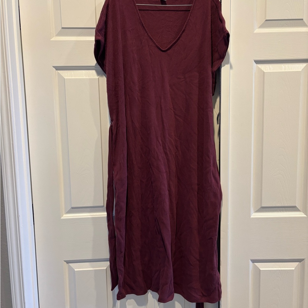 Burgundy V-Neck Dress